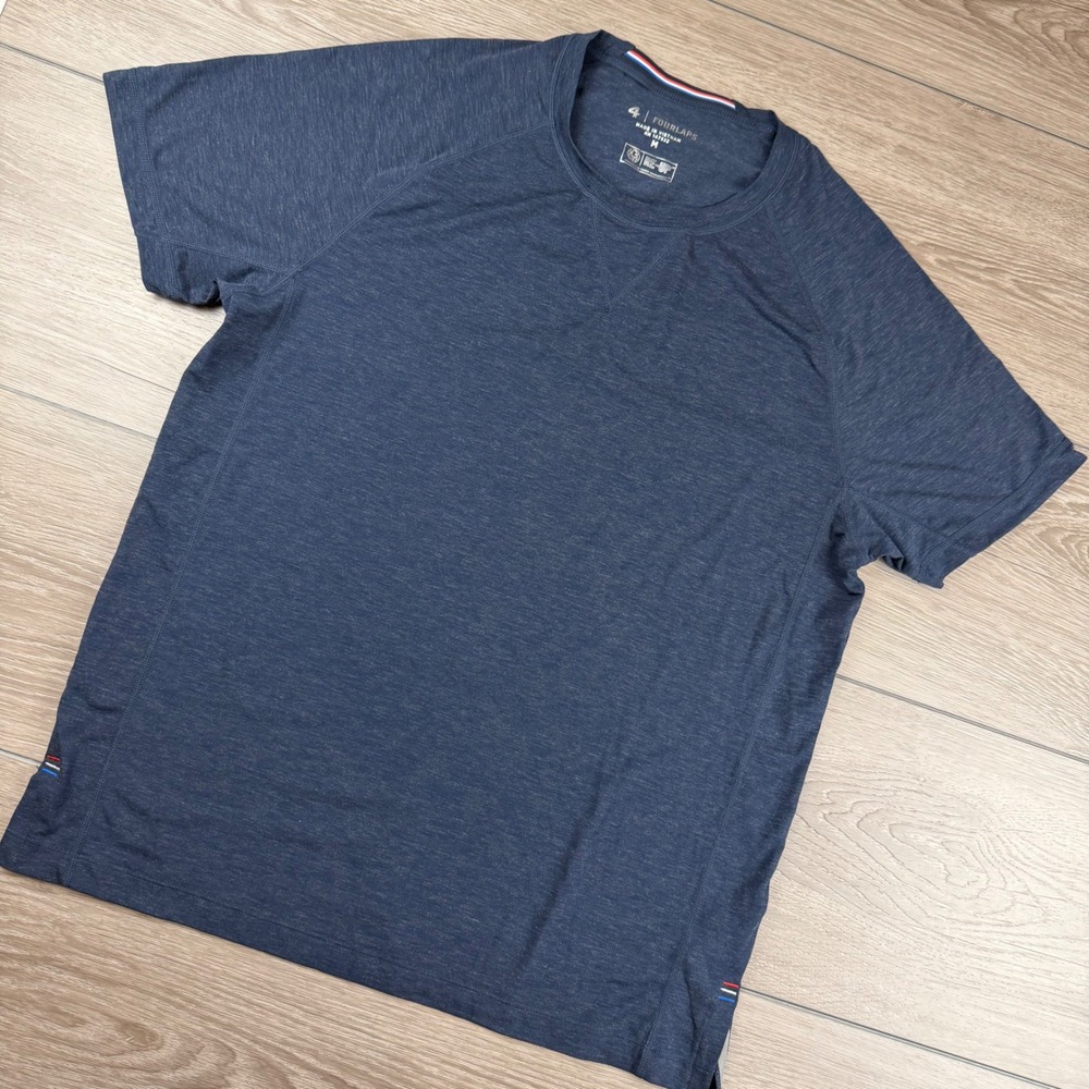 Fourlaps Mens Short Sleeve Re-Up Performance T-Shirt Heather Navy Blue Medium